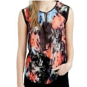 $5! 2 for $10🌹J.Crew Abstract Floral 100% Silk Sleeveless Blouse Black, Red